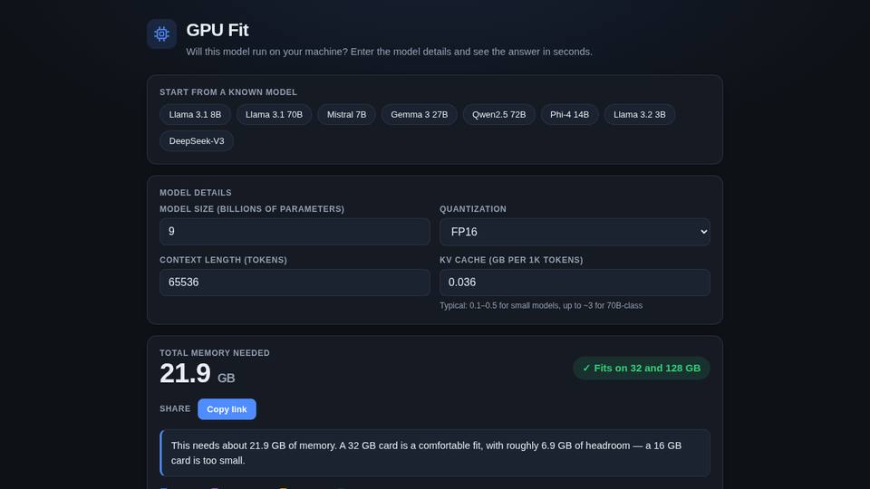 Model fit calculator built by Qwen3.8 27B