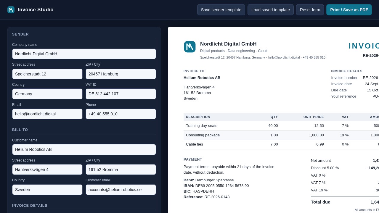 Invoice generator built by Mia's TensorFold recipe