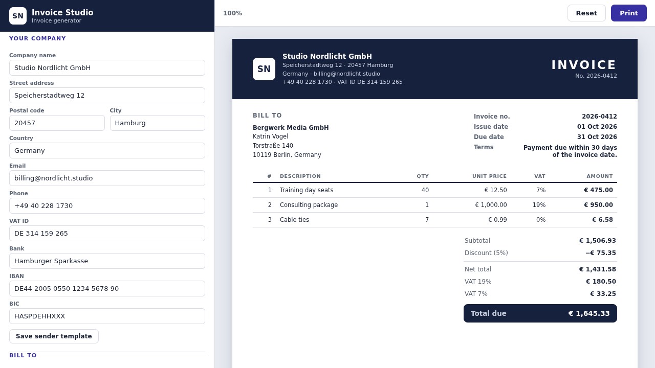 Invoice generator built by Ash's TensorFold recipe