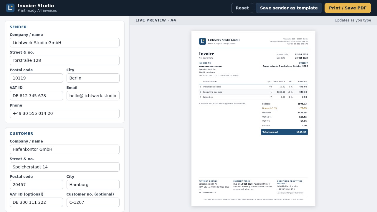Invoice generator built by Mia's vLLM kit