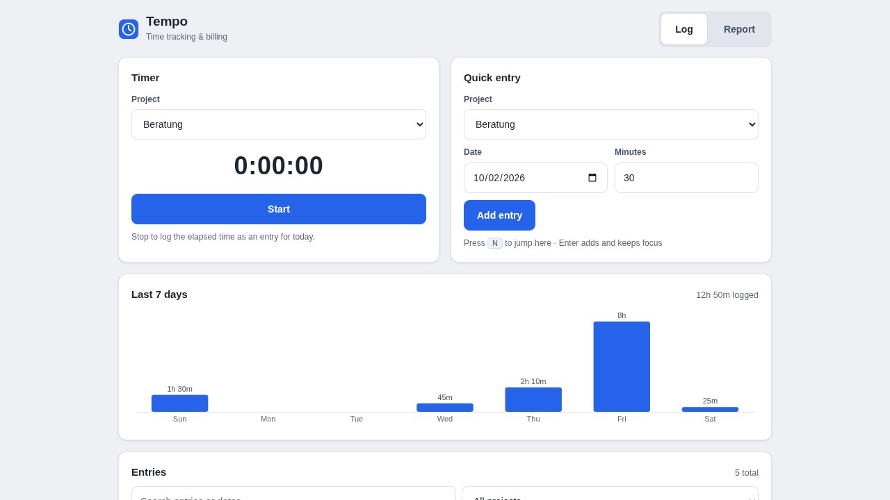 Time tracker built by TensorFold 0.6.0