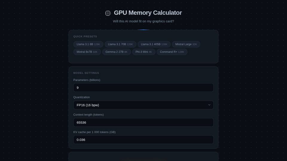 Model fit calculator built by Qwen3.6 35B-A3B