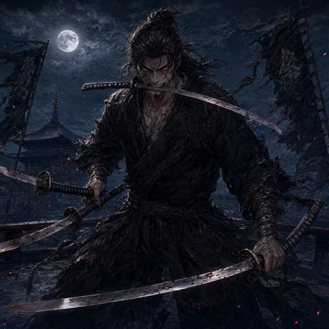 Qwen-Image 2.1 · RTX 5060 Ti · 16 GB · three-sword-warrior, seed 4210