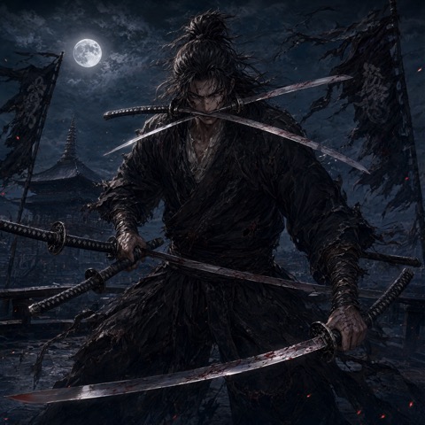 Qwen-Image 2.1 · RTX 5090 · 32 GB · three-sword-warrior, seed 4210