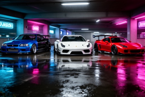 FLUX.2 [dev] · RTX 5090 · 32 GB · four-legend-cars, seed 4210