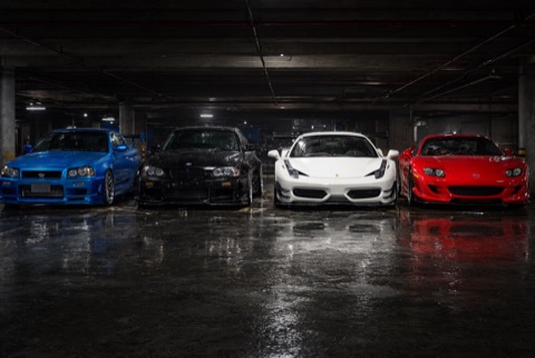 Qwen-Image 2.1 · RTX 5060 Ti · 16 GB · four-legend-cars, seed 4211