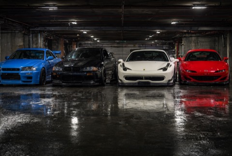 Qwen-Image 2.1 · RTX 5090 · 32 GB · four-legend-cars, seed 4210
