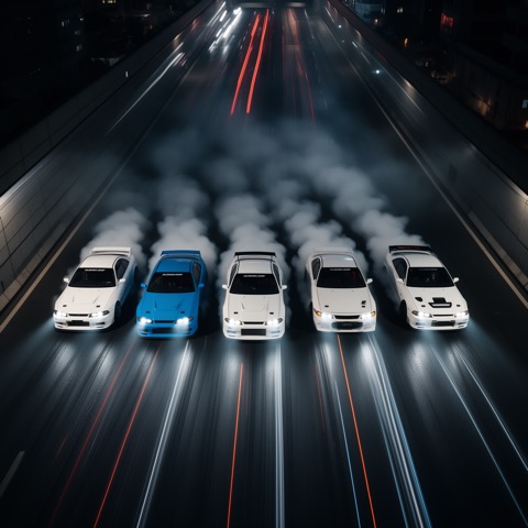 FLUX.2 [dev] · RTX 5090 · 32 GB · six-car-drift, seed 4210