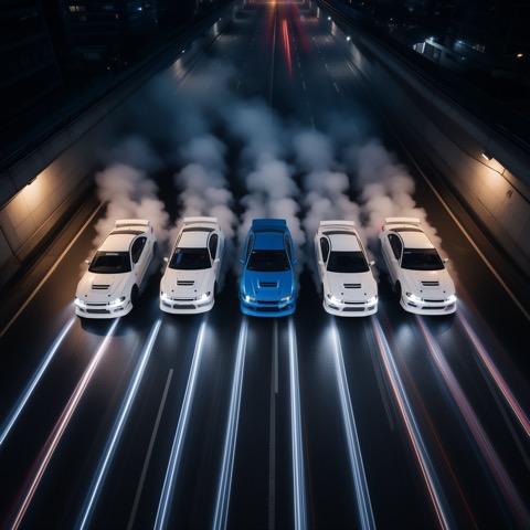 FLUX.2 [dev] · RTX 5090 · 32 GB · six-car-drift, seed 4211