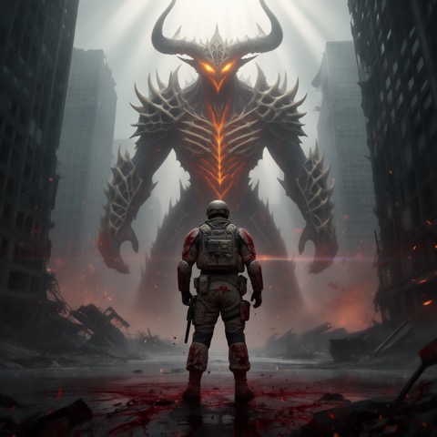 FLUX.2 [dev] · RTX 5090 · 32 GB · soldier-vs-monster, seed 4210