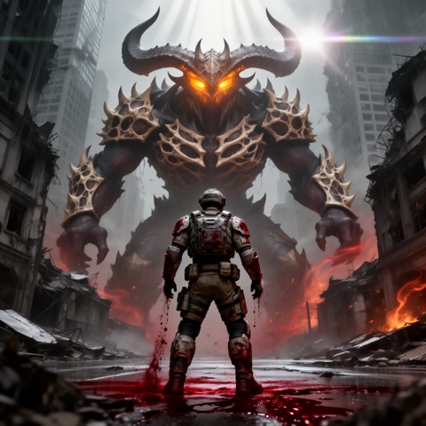 FLUX.2 [dev] · RTX 5090 · 32 GB · soldier-vs-monster, seed 4211