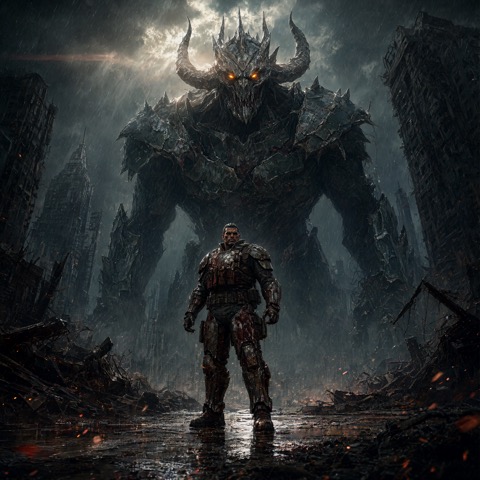 Qwen-Image 2.1 · RTX 5090 · 32 GB · soldier-vs-monster, seed 4210