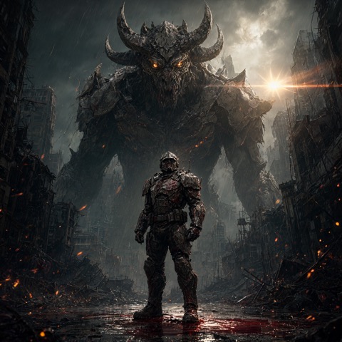Qwen-Image 2.1 · RTX 5090 · 32 GB · soldier-vs-monster, seed 4211